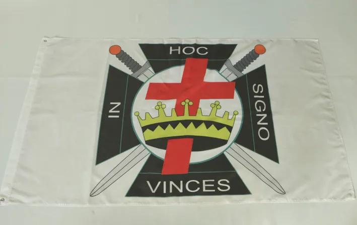 Drapeau des Chevaliers des Templiers de Malte In Hoc Signo Vinces Crusader Christian Maçonnique 3x5 FT avec œillets