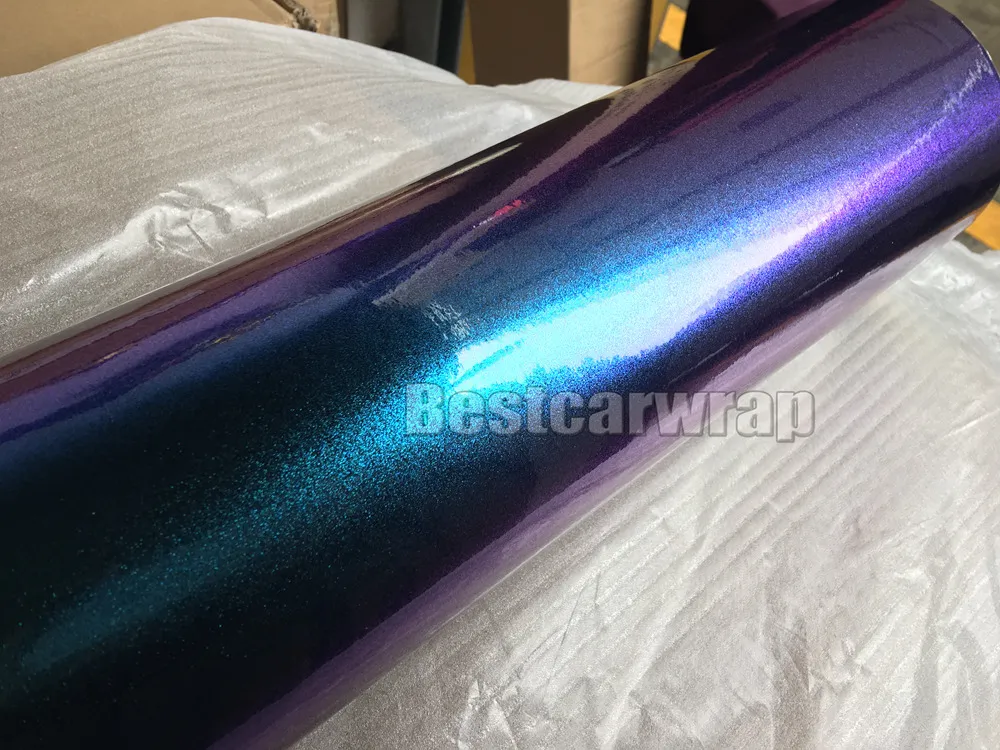 Chameleon Blue Purple Gloss Shift Rainbow Vinyl för bilomslagsstyling Färgflöde som täcker folie Flip - Flopfilm med luftbubbla gratis 1,52x20m 5x67ft