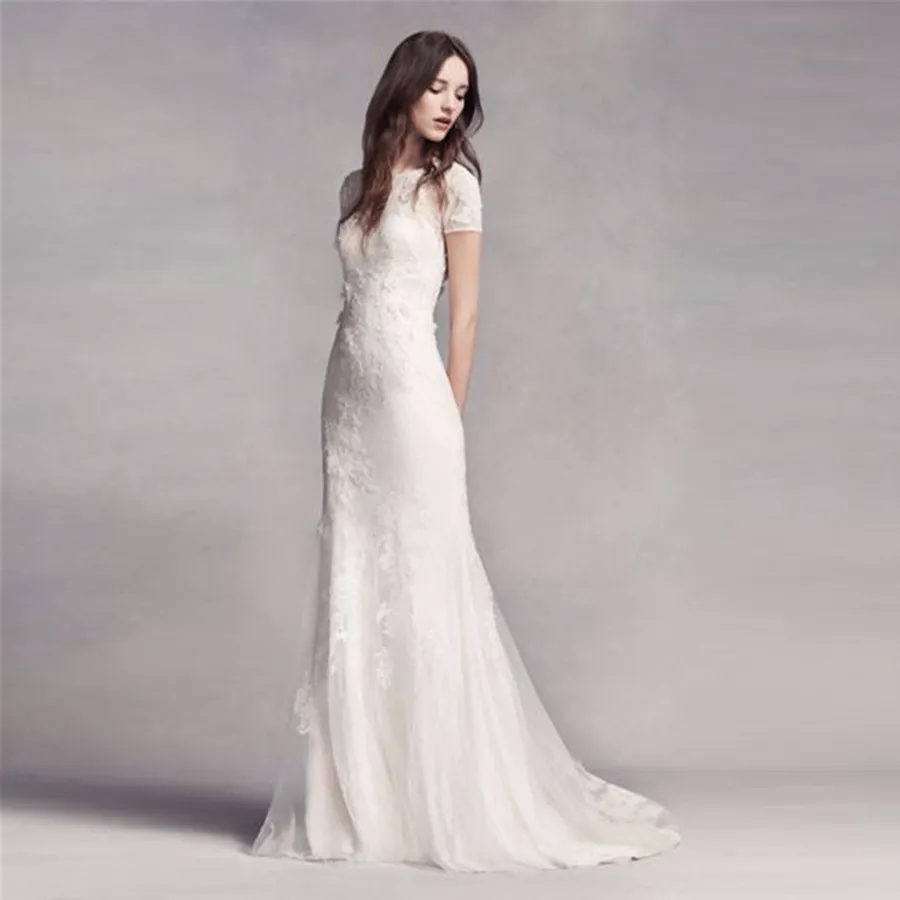 keyhole back mermaid wedding dress Premium Custom Made V Neckline Keyhole Back Mermaid Dress TN101