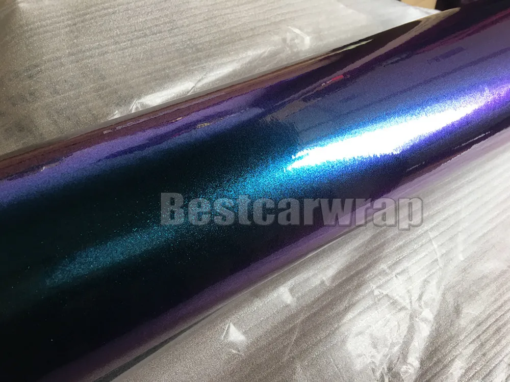 Chameleon Blue Purple Gloss Shift فينيل قوس قزح لالتفاف للسيارة تدفق اللون الذي يغطي رقائق الوجه - Flop Film مع فقاعة الهواء خالية 1.52x20m 5x67ft