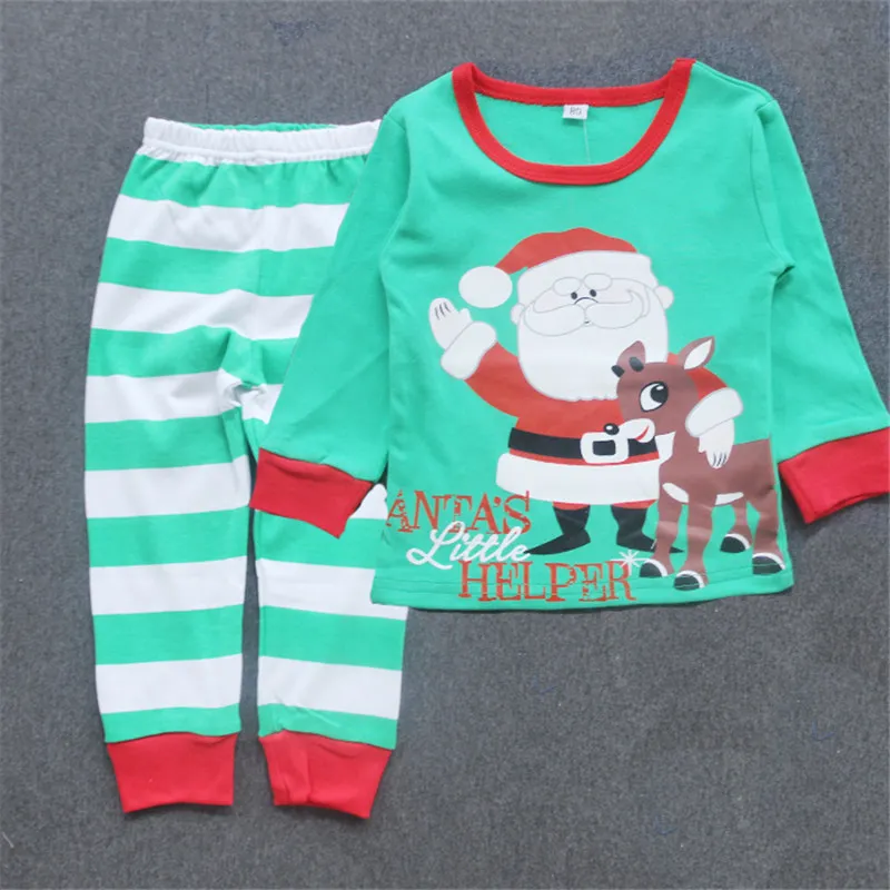 Dziecko Boże Narodzenie Santa Deer Piżamy Kids Stripe Homewear Zestawy Kreskówki Długie Rękawostopy + Spodnie Pleasweear Ustawia Jesienne Ubrania