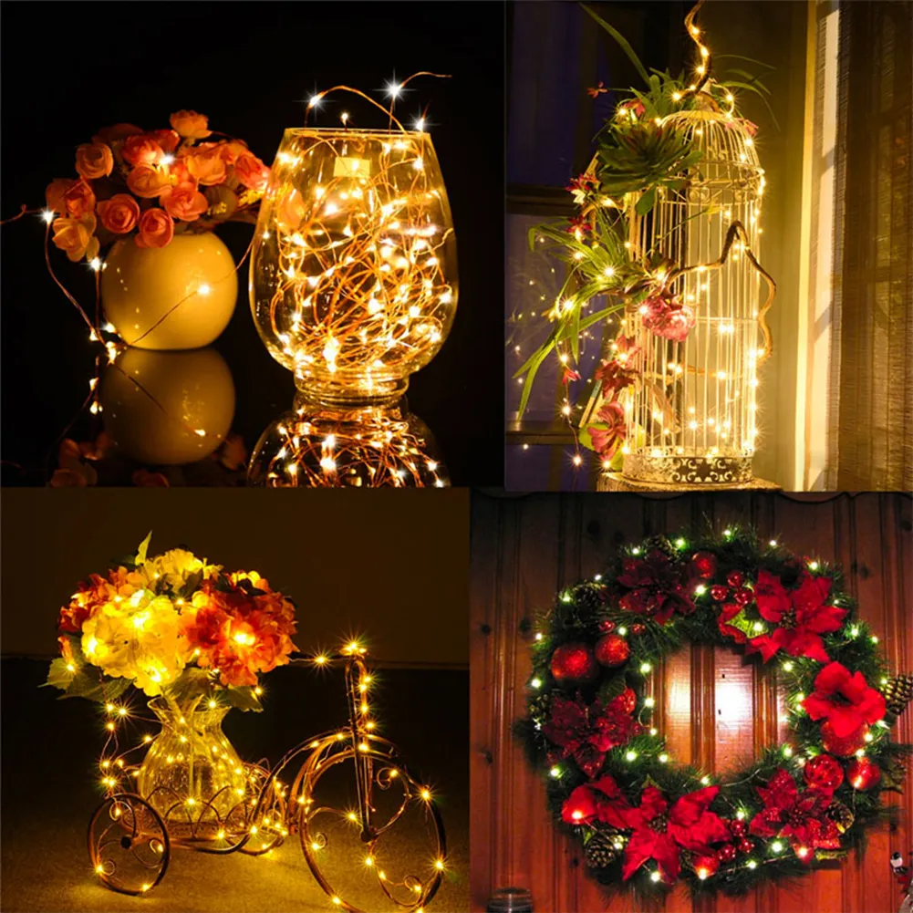 10m 100LED 3AA Batteridriven utomhus LED Silver Wire Copper Wire Fairy String Lights Christmas Wedding Party Decorations Garland Belysning