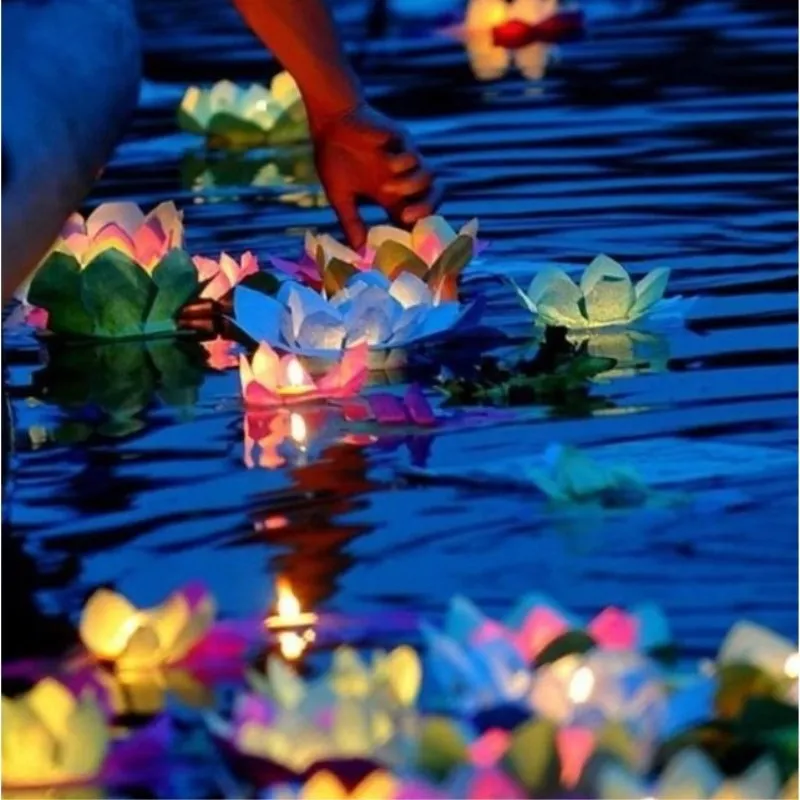 30 stks/partij Valentijn Kaarsen Lantaarns Bruiloft Decoratie Wens Water Lichten Drijvende Lantaarn Lotus Bloem Lamp Ornament