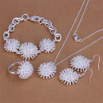 Mode smycken uppsättningar 925 silver halsband ring örhänge och armband charm fyrverkerier smycken för kvinnor billiga heta 5sets / parti