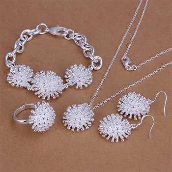 Fashion jewelry sets 925 Silver Necklace Ring Earring and Bracelet Charm fireworks jewelry for women cheap hot 5sets/lot