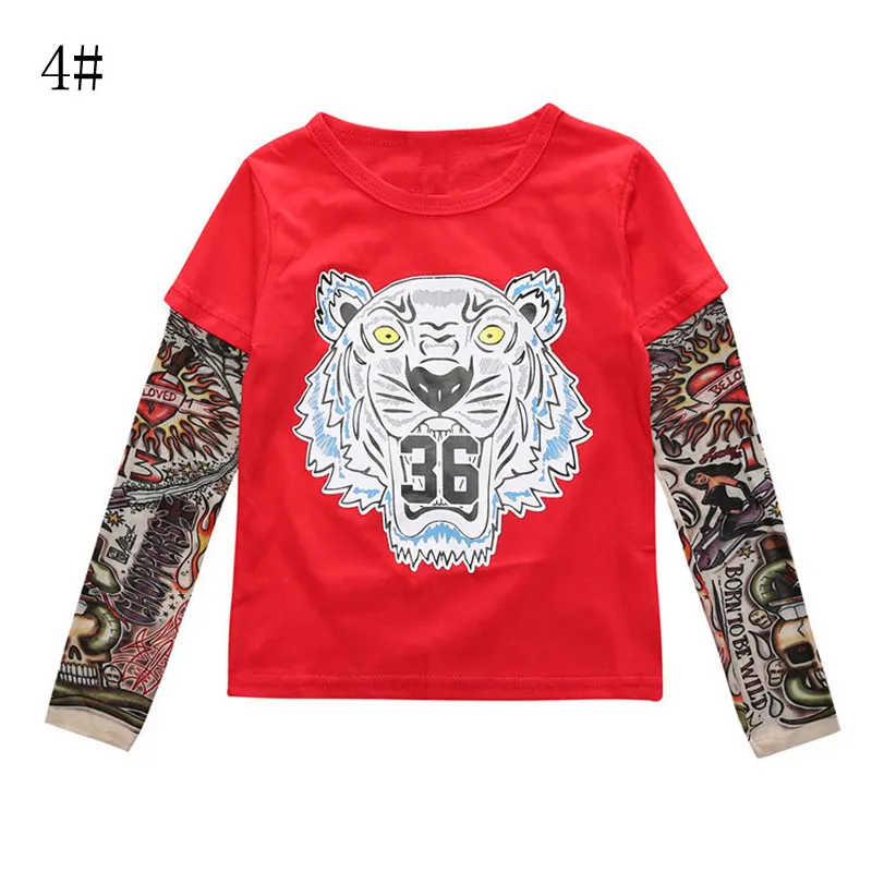 Ins Kids Baby Kleding Jongens Meisjes Lange Mouw T-shirt Patchwork Hip Hop Mode Tattoo Mouw Tops Tees Kinderkleding Kleding