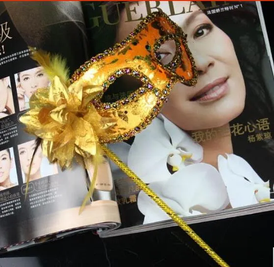 Venetian Masquerade Musik Boll Mask på Stick Mardi Gras Kostym EyeMask Printing Halloween Carnival Hand Held Stick Party Mask