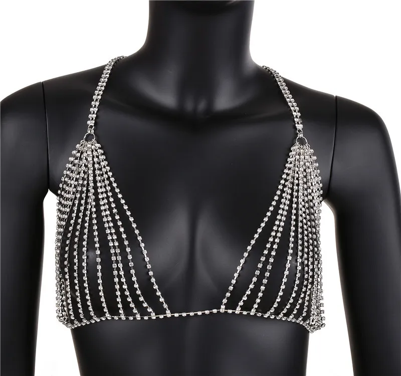 Fashion Brand Caw Crystal Bra Slave Harness Body chain Women rhinestone Choker Necklace Sexy Bikini  Jewelry 2017