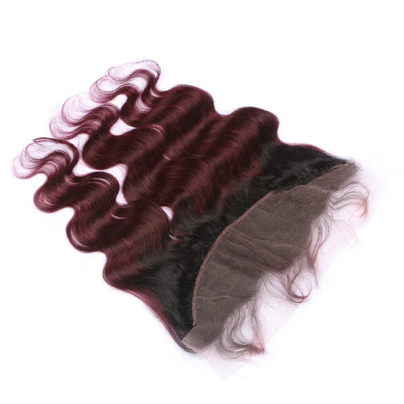 Dark Root Ombre 1B 99J Burgundy Two Tone Human Hair Weft Bundles With Full Frontals Wine Red Ombre Hair Weaves With Frontal Closure