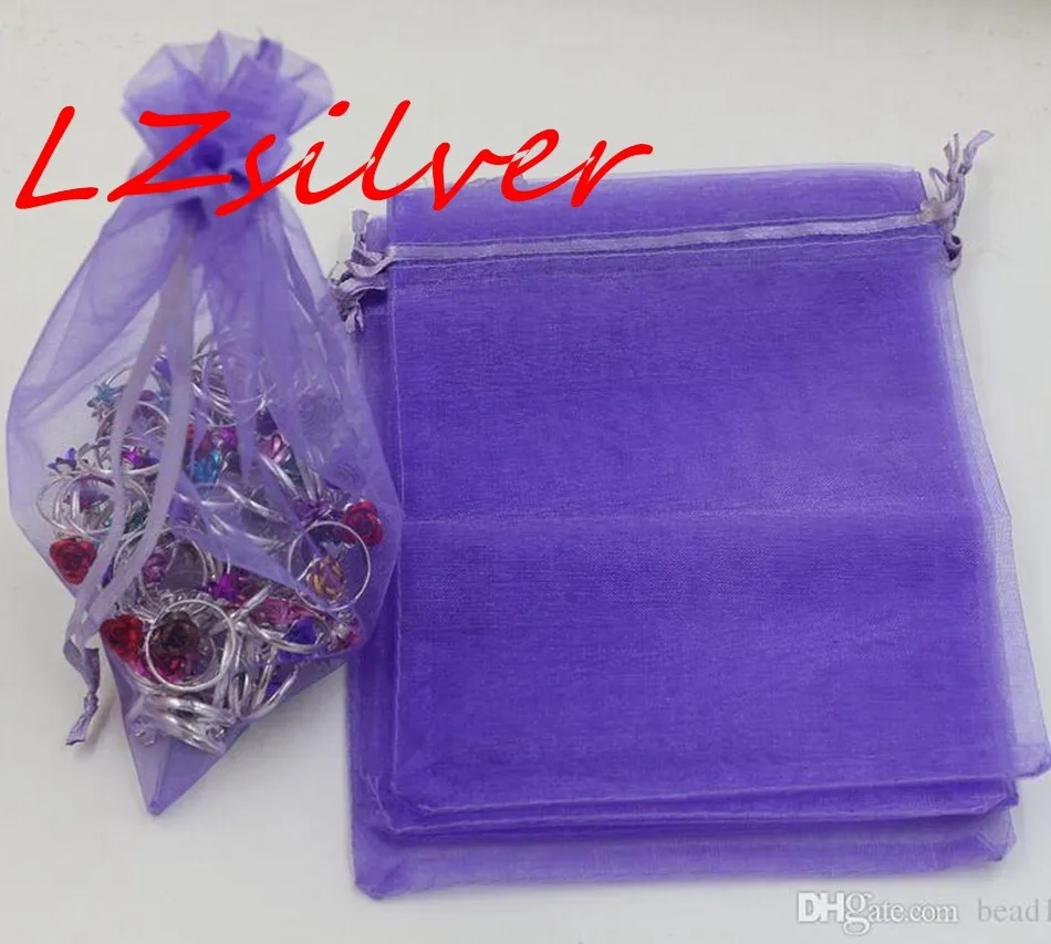 MIC 100PCS licht paars met trekkoord Organza Gift Bags 7x9cm 9x11cm 10x15cm etc. Huwelijksfeest Kerstmis Gunstzakken