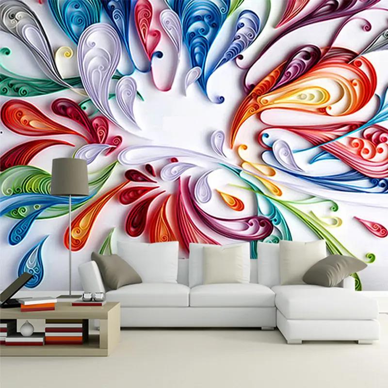 Partihandel-Custom 3D väggmålning tapet för vägg modern konst kreativ färgstark blommig abstrakt linje målning väggpapper för vardagsrum sovrum