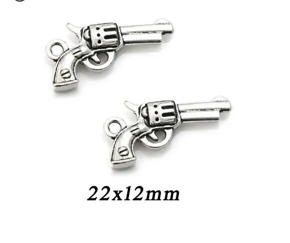 / Antique prata banhado Gun Encantos Pingentes de Apreciação Jóias fazer acessórios DIY Handmade 22x12mm