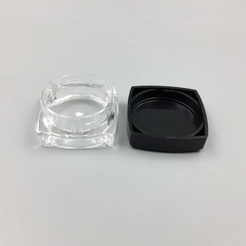 3Gram Plastic Jar Square Shape Clear Pot Black Cap Cosmetic Sample Eyeshadow Lip Balm Container Nail Art Piece Glitter Bottle