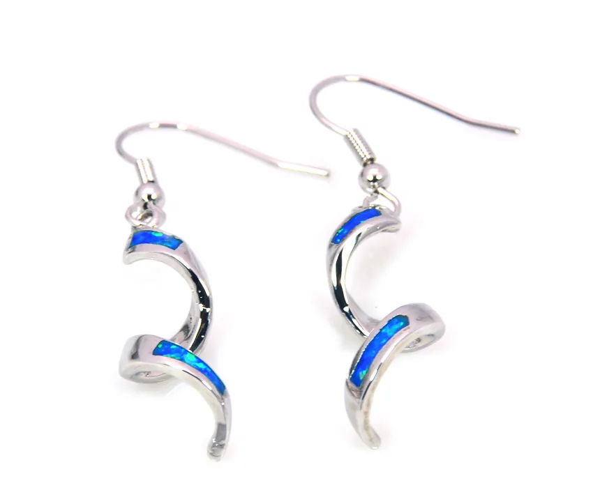 Whole Retail Fashion Blue Fine Fire Opal Spiral Earrings 925 Sliver Jewelry EF170831053573028