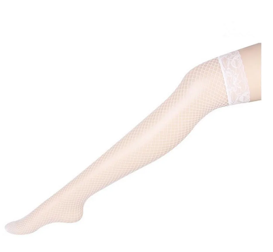 Wholesale- New Women New Thigh-High Stocking Sexy Women Transparent Mesh Lace Silk Stocking Solid White/Red/Purple/Black/Pink Stay Up Club