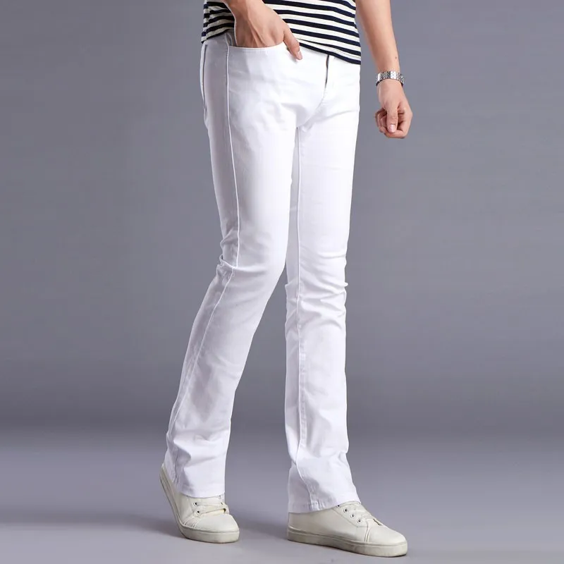 Целые люди новые белые дизайнеры Flare Jeans Pants Fashion Casual Mens Wide Legs Men's Etrend Slim Denim Blousers288b