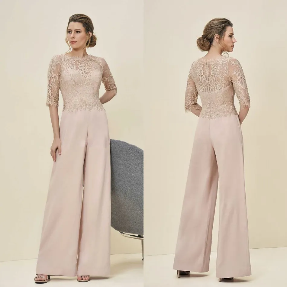 Moderne Dentelle Applique Mère De La Mariée Pantalon Costumes Jewel Neck JumpSuit Plus La Taille Mères Pantalon