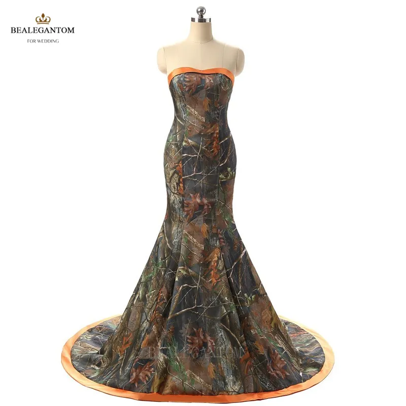 2017 New Real Photo Elegante Sirena Camouflage Abiti da sposa Lungo Camo Sweetheart Pavimento-Lunghezza Abiti da sposa Festa di nozze BM15