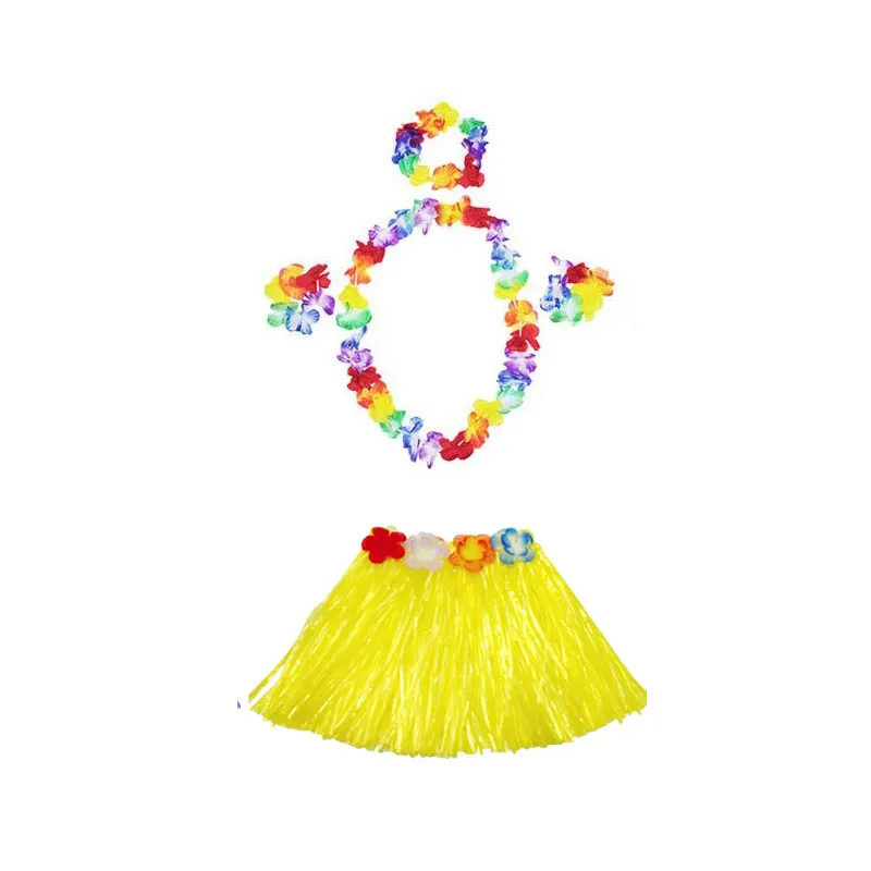 30 компл. 30 см гавайская трава хула юбка + 4 шт. Лей набор для ребенка Luau маскарадный костюм ну вечеринку пляж цветочная гирлянда комплект ZA1581