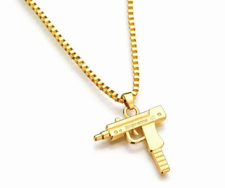 New Uzi Gold Chain Hip Hop Long Pendant Necklace Men Women Fashion Brand Gun Shape Pistol Pendant Maxi Necklace HIPHOP Jewelry