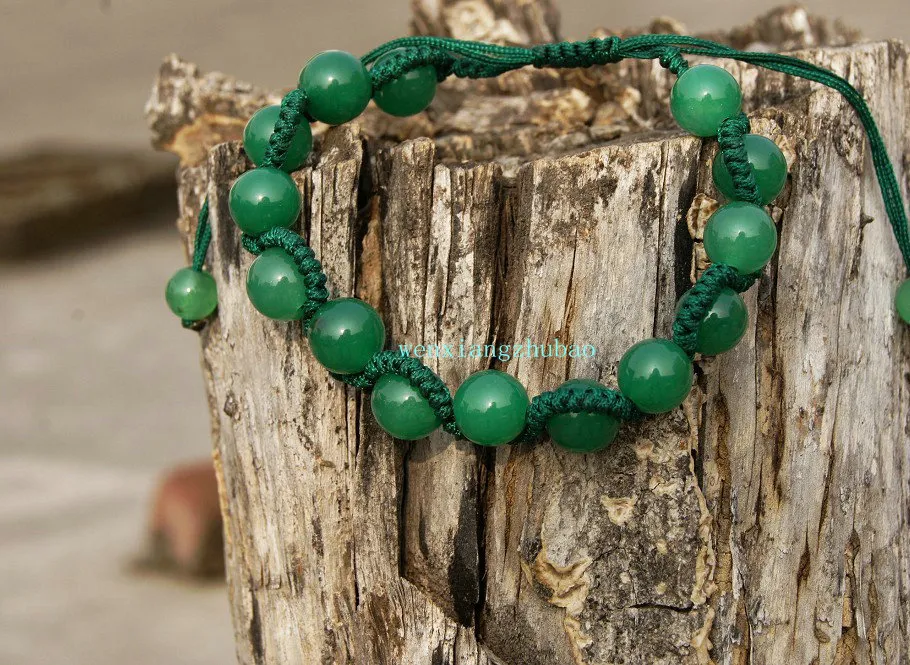 Cuentas redondas de jade verde de pulsera con dije de serpiente de mano pura