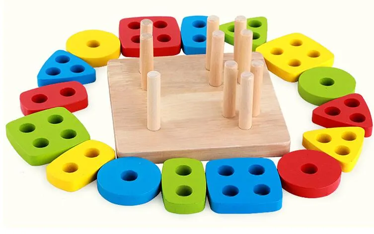 Toys de madeira por atacado de fábrica Fancy Toys da primeira infância Montessori Ajudaria os brinquedos geométricos de forma de combinação de blocos de montagem