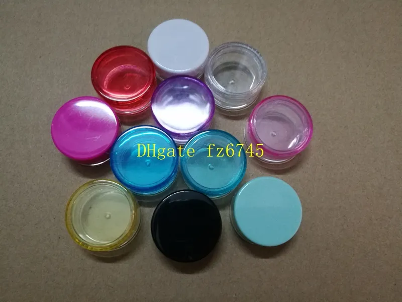 / mycket snabb frakt 2g Rensa burk 2ml plastförpackning Sample Cream Pot, Nail Art Glitter Powder Case Tom box