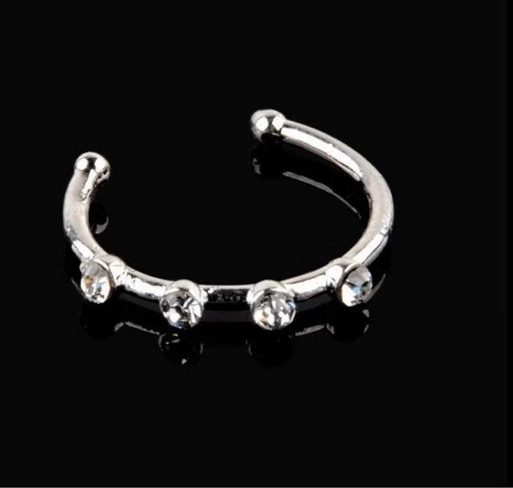 Gold Silver Stainless steel Crystal Rhinestone Nose Ring Nostril Hoop Nose Body Piercing Jewelry1657105