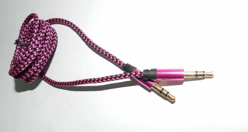 Алюминиевый металлический адаптер Нейлоновая волна Плетеный шнур 3,5 мм Стерео аудио AUX-кабель 1M 3FT / 