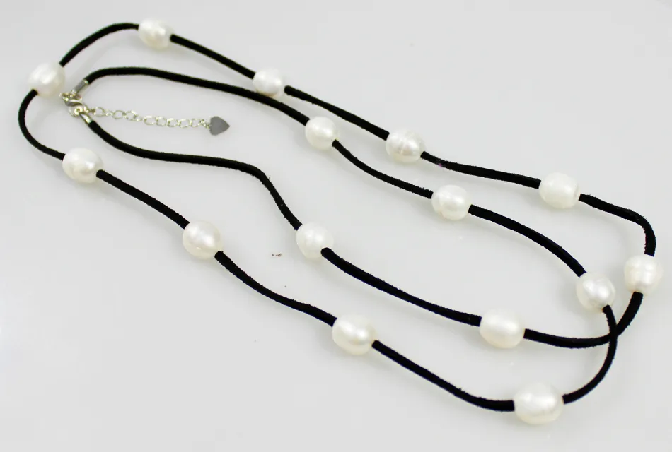 Leather Pearl Necklace Freshwater Pearl Necklace Baroque Multilayer Magnet Strap Women's Jewelry Black Leather