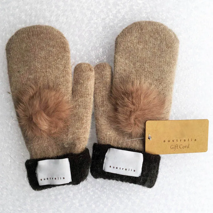 Fashion Women's Gloves for Winter and Autumn Cashmere Mittens Glove with Lovely Fur Ball Outdoor sport warm Winter Gloves