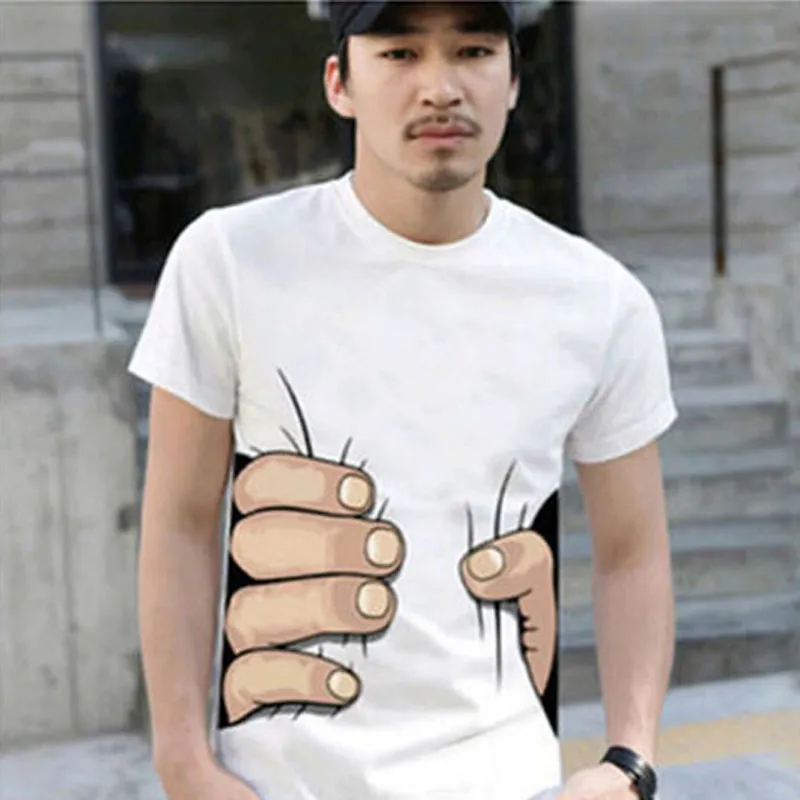 Fashion Men`s Clothing O-neck Short Sleeve Men Shirts 3D Big Hand T Shirt men Tshirts Tops Tees For Man