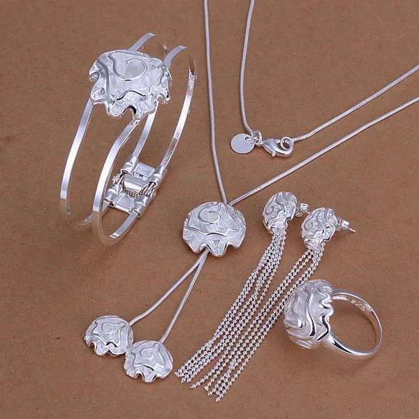 set di gioielli in argento sterling placcato fuochi d'artificio da sposa donna ES329, set di anelli orecchini con bracciale in argento 925 di moda