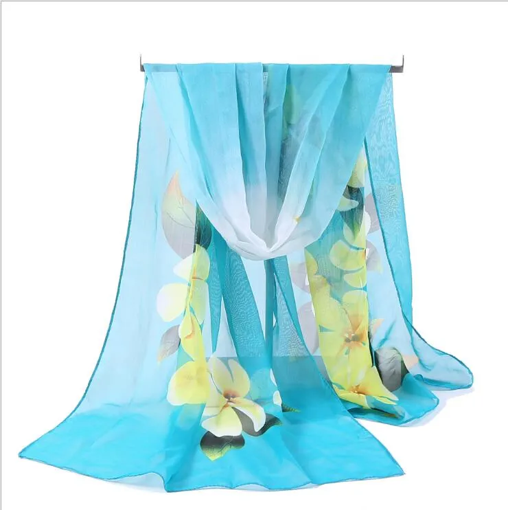 Fábrica Venta al por mayor Moda flores Pavo real Bufanda de playa gasa georgette bufanda de seda bufanda de playa de primavera y otoño para mujer Wrap Swhal 160 * 50 cm