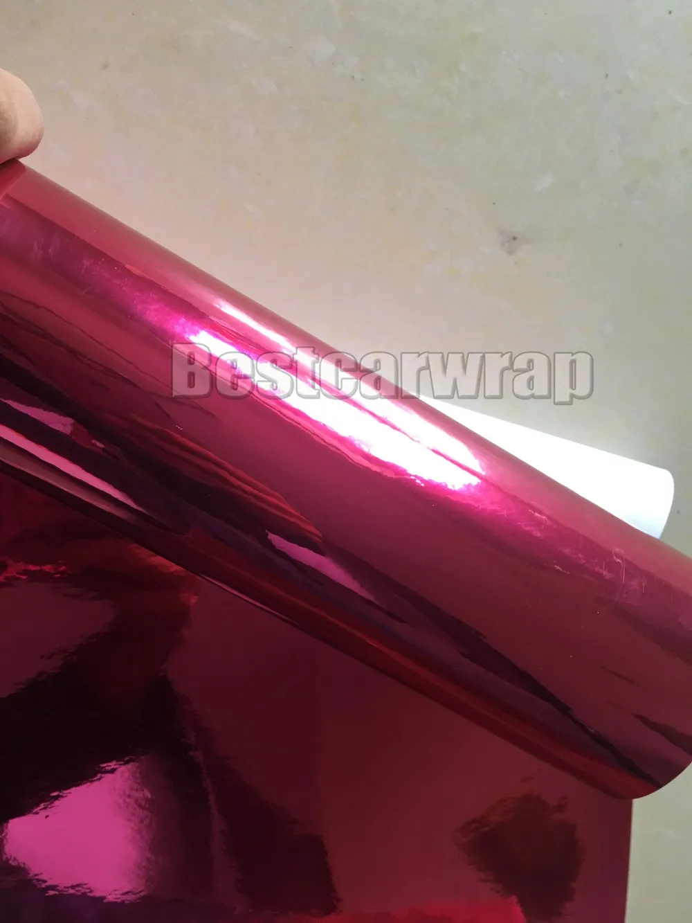 Beste Qualität Stretchable Rose Red Chrome Spiegel Vinyl Wrap Film für Auto Styling Folie Luftblase Frei Größe: 1.52 * 20 Mt / Rolle 5ft x67ft