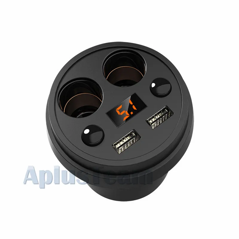 Personalized Design Cup Shaped Car Charger Power Adapter Dual Cigarette Lighter Sockets Dual USB Ports LED Display for iPhone 7 6S Plus
