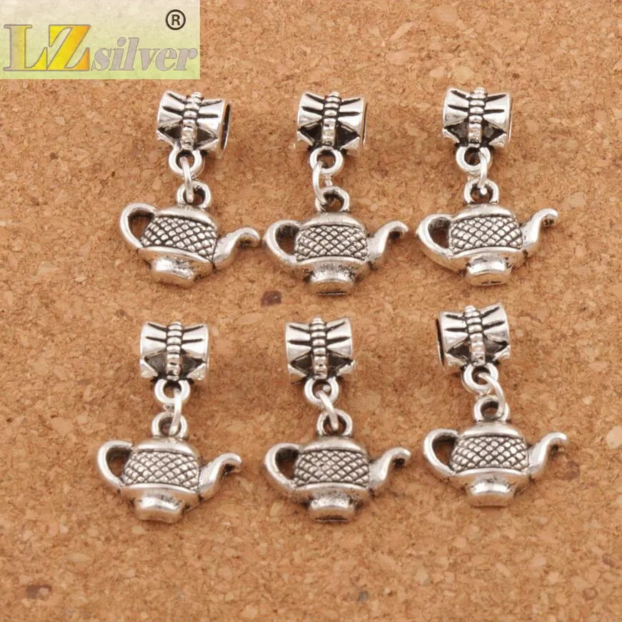 Tea Pot Big Hole Pärlor 100st / 23.2X15.3mm Antik Silver Dangle Passform Europeiska Charm Armband Smycken DIY B405