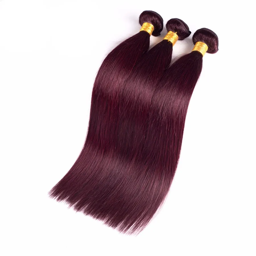 Cabelo reto brasileiro borgonha cabelo brasileiro tecer pacotes de cabelo reto de seda 3 pacotes borgonha tecer 99j humano dhl gift6236450