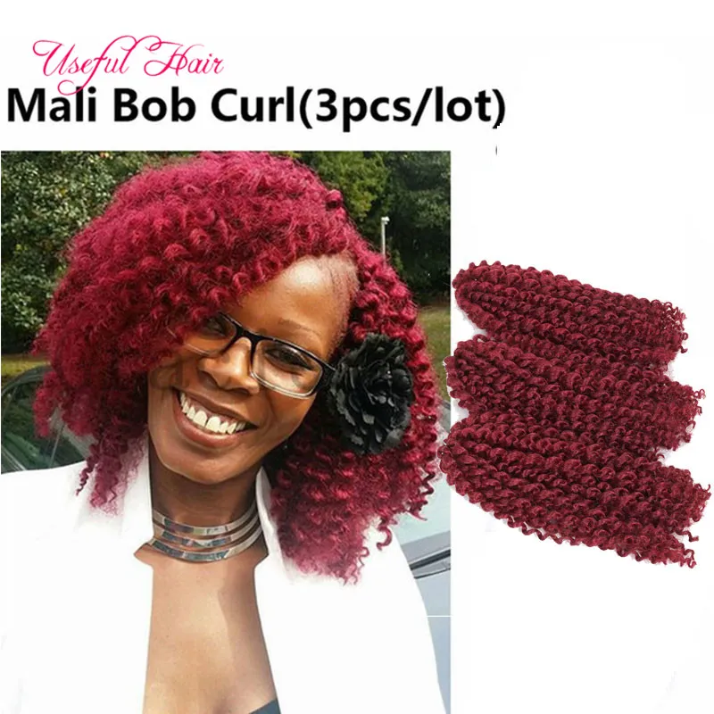 4Lot uma cabeça Malibob Sintetic Hair Extension 8 "3 Pçs / Set Crochet Tranças Torção para Mulheres Negras Cabelo útil Kinky Curly Marlybob Hair