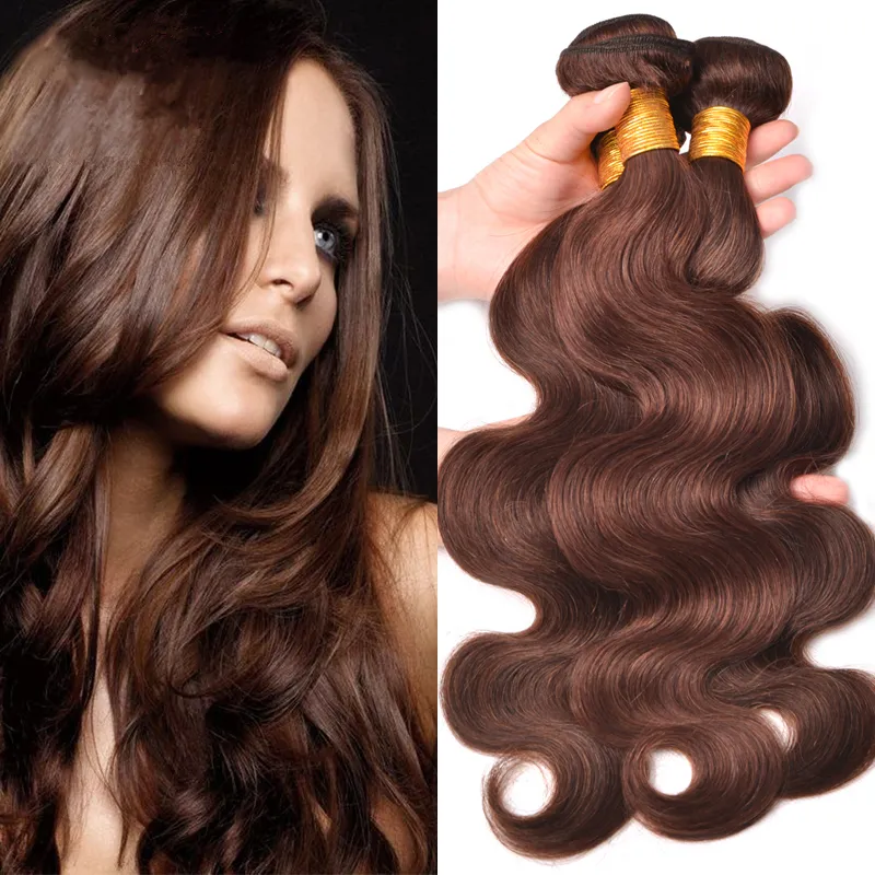 Maleisische Maagd Menselijk Haar Body Wave Chocolate Bruin Menselijk Haar Inslag Medium Bruin # 4 Golvend Haarverlenging 3 Stks voor Vrouw