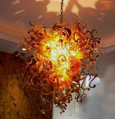 Künstlerische Lampen, ausgefallene Glasbeleuchtung, antiker Kronleuchter aus geblasenem Glas, lange Kette, dekorativer LED-Hänge-Kronleuchter aus geblasenem Glas