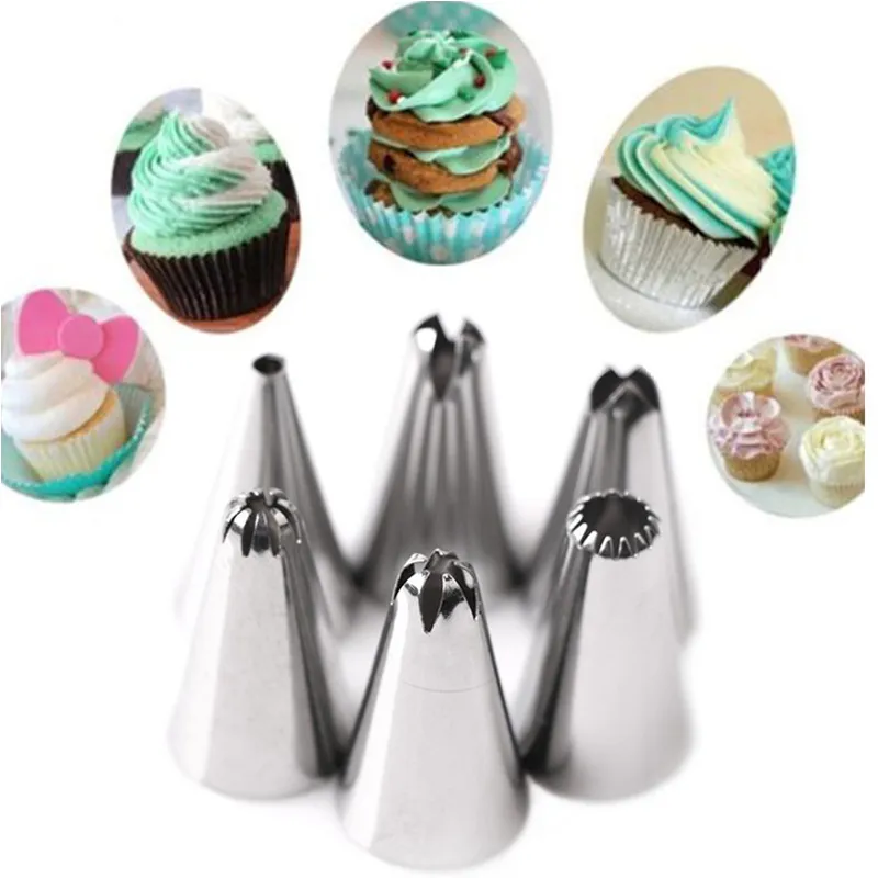 8pcset Silikon Icing Boru Krem Krema Torbası ile 6adet Paslanmaz Çelik Nozzle 1 Adet Dönüştürücü Kek DIY Dekorasyon Pişirme Aracı Bakeware Setleri