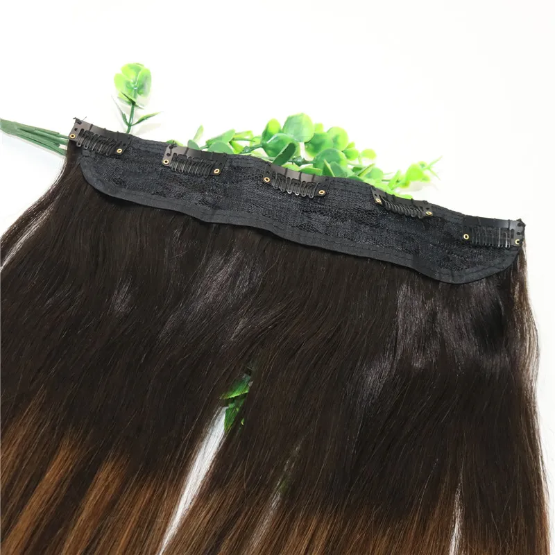 5Clips One Piece Clip In Human Hair Extensions With Lace Straight Brazilian Virgin Hair Ombre Dark Brown Balayage 26181121391