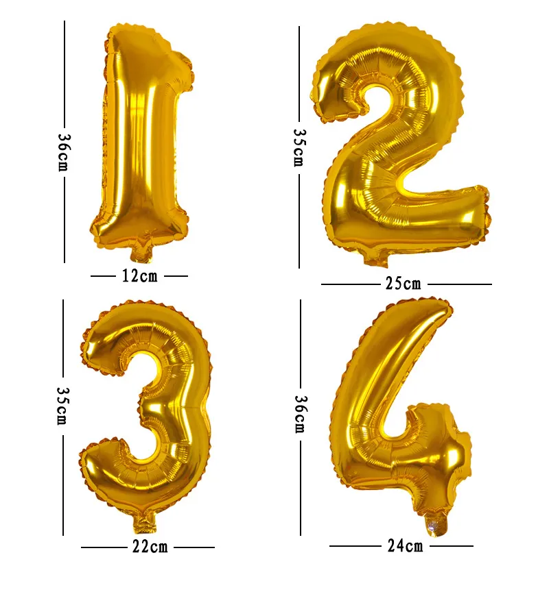 16 Zoll Gold Nummer 0-9 Folienballons Ziffernballons Geburtstagsfeier Hochzeit Dekor Luftballons Event Party Dekoration Feierzubehör