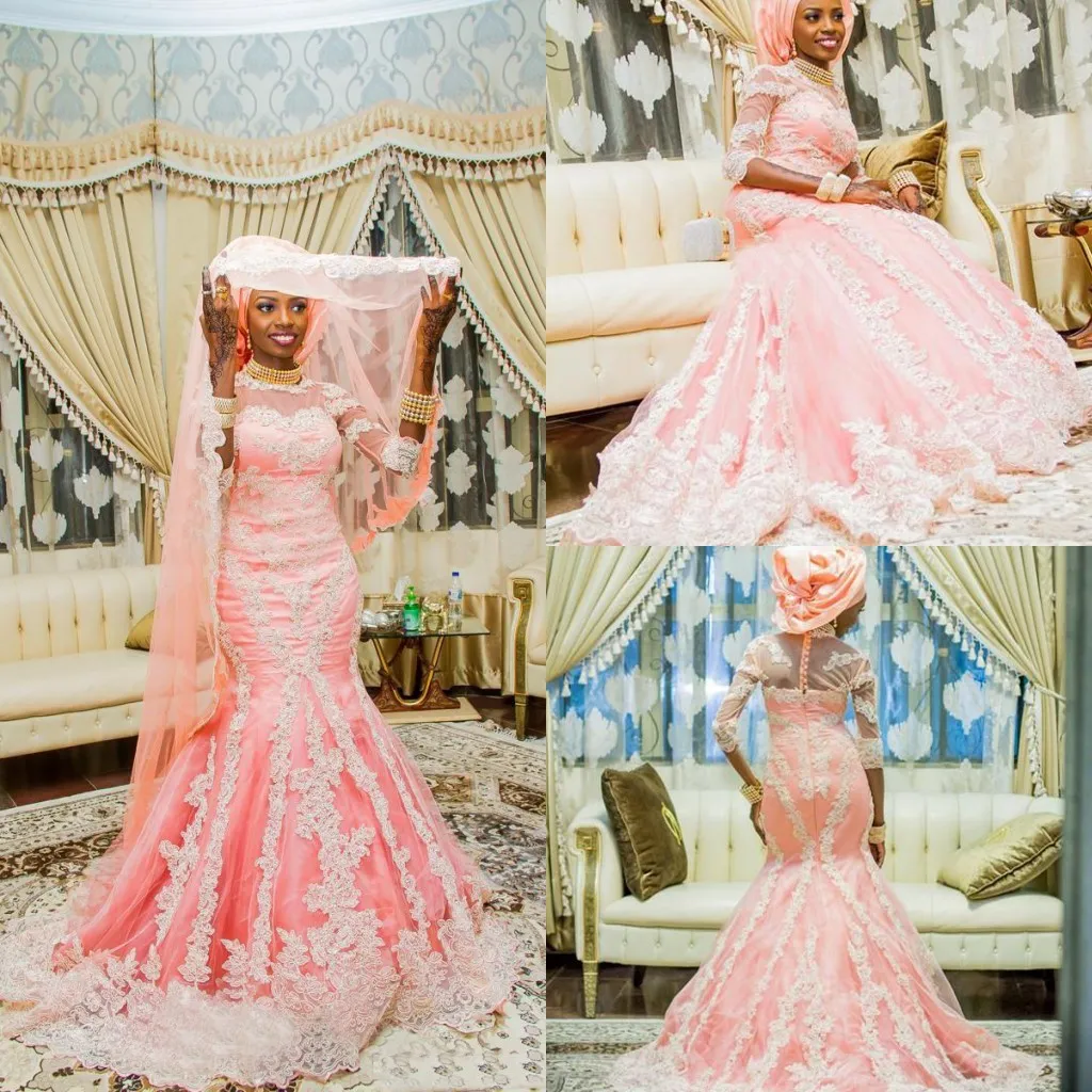 Южно-Африканская Республика Русалка Свадебные платья Светло-розовые с высоким вырезом и рукавами Свадебные платья Назад Многоуровневые свадебные платья на молнии