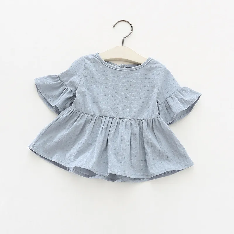Shopping online Bambino Summer Mini Dress Ruffled Sleeve Solid Color Baby Casual Dresses Moda Bambina Abiti 17060202