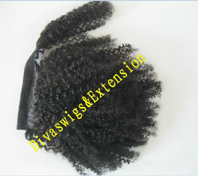 Łatwe noszenie ludzkiego kucyk Kinky Hairpiecces Clip Brazylijski Włosy Kinky Kręglone Ponytails Human Hair Extensions Jet Black 120