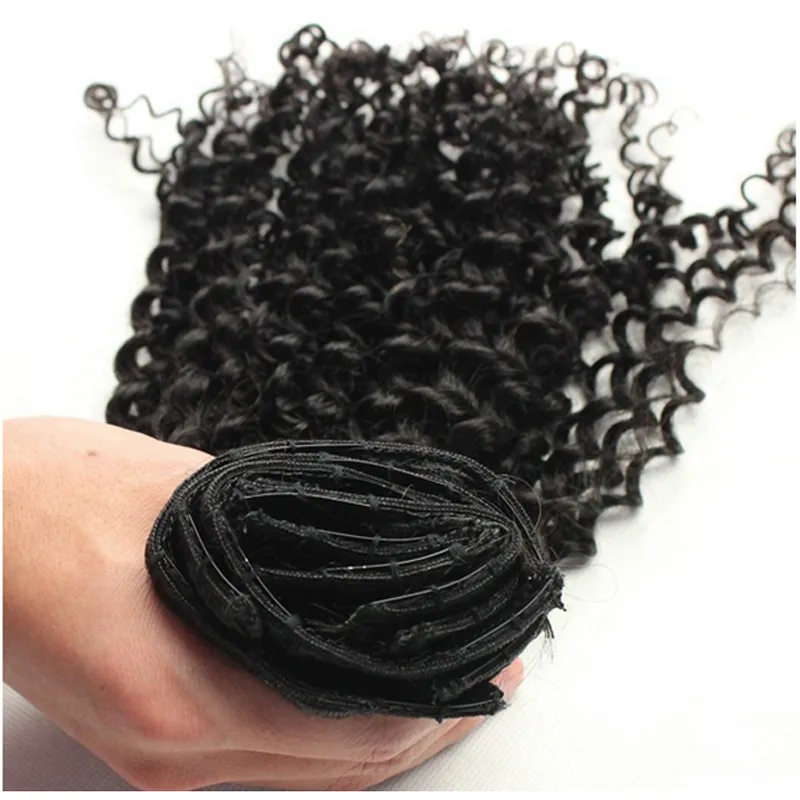 Brasilianska Virgin Hair Clip i Curly Hair Extensions Nautral Color Clip-in Full Head 100g 7st Cinky Curly Clip i lockiga hårförlängningar