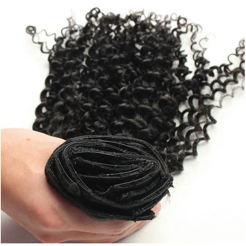 Grampo de cabelo virgem brasileiro em extensões de cabelo encaracolado Cor Nautral Clip-in Full Head 100g kinky curly clipe em extensões de cabelo encaracolado