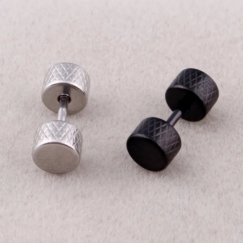 Fashion Hiphop Screw Barbell Ear Stud Silver Black Gold Titanium Steel Dumbbell Tragus Piercing Earrings For Men Women Body Jewelry